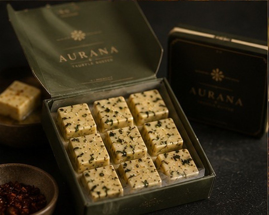A presentation box of Aurana × Truffle House butters